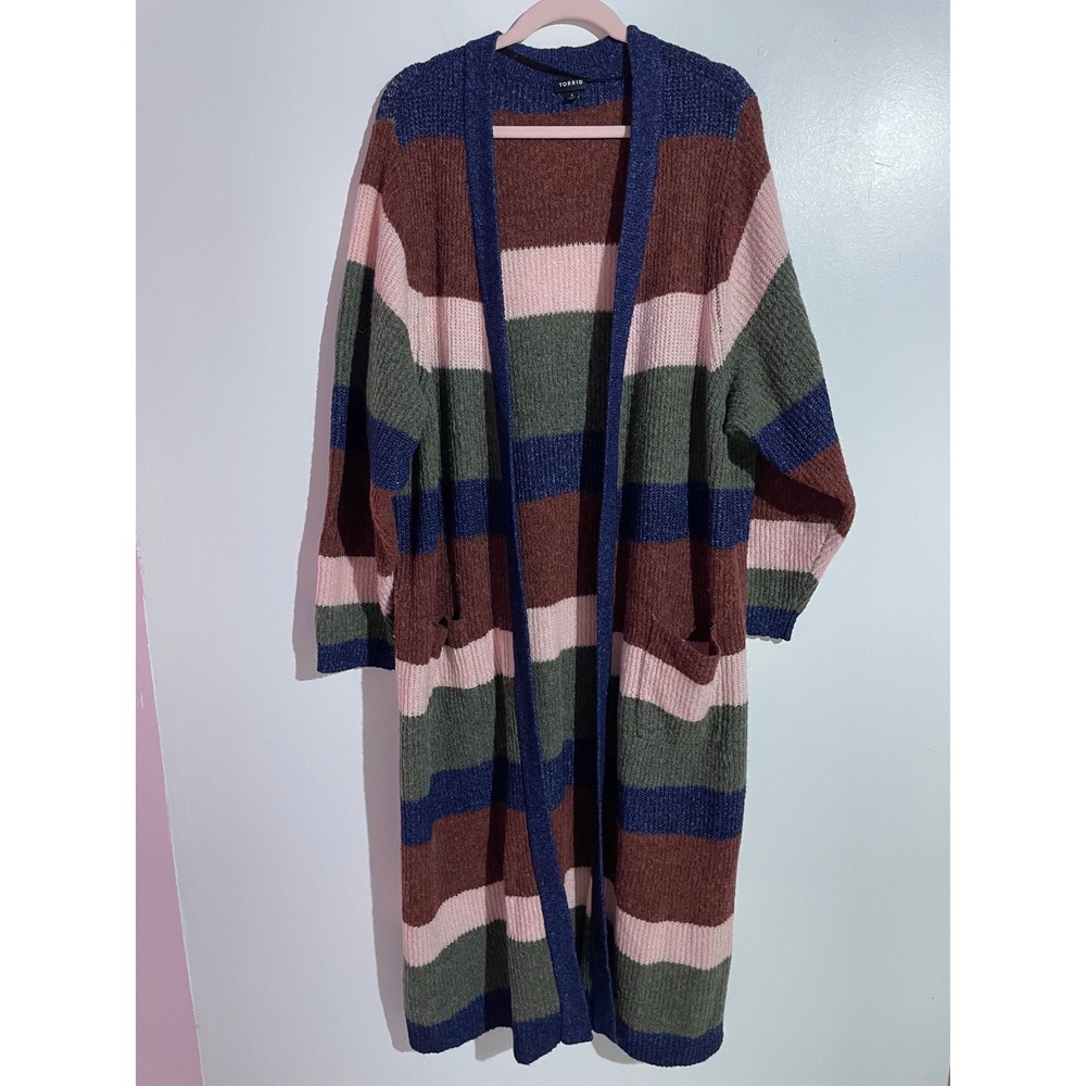Torrid long striped cardigan sweater 5x boho chunky granola girl